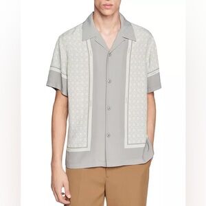 Sandro Short Sleeved Patterned Button Down Shirt in Grey Size XL